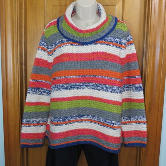 Habitat Women's Rustic Stripes Foldover Cowl Neck Sweater Multi Color Size Med - Picture 7 of 10